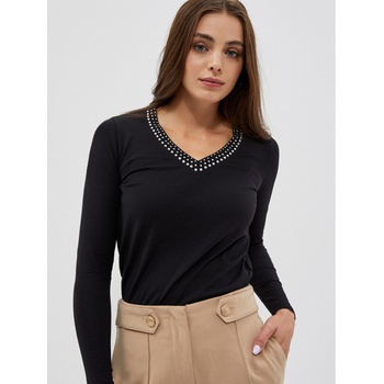 Moodo Черна дамска тениска с декоративно деколте Moodo Moodo | Cheren | ЖЕНИ | XS