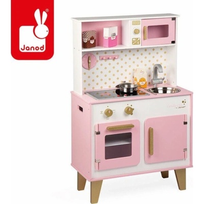 Janod Velká dřevěná kuchyň se zvukem a 6 doplňky Candy Chic (J06554)