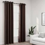 Pure Line Home Завеси с ленена текстура в цвят таупе с метални халки, 2 бр. , 140 x 245 см