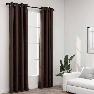 Pure Line Home Завеси с ленена текстура в цвят таупе с метални халки, 2 бр. , 140 x 245 см