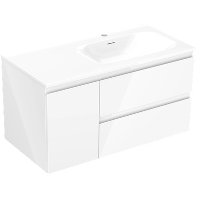 Orio шкаф за баня 90 см с мивка Vela дясна, 2S, 1D, бял гланц - 91A13-09047-3-BBFFF00-W23P00 (91A13-09047-3-BBFFF00-W23P00)