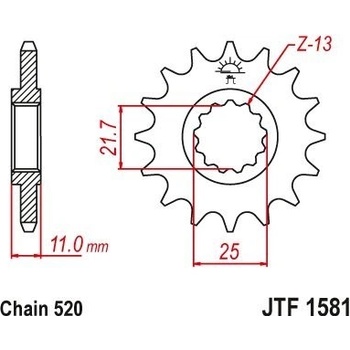 JT JTF1581.16 kolečko pastorek, 16 zubů, 520