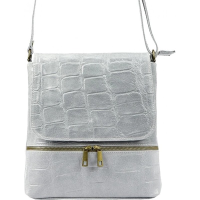 Borse In Pelle kožená dámská crossbody kabelka v kroko designu světle šedá