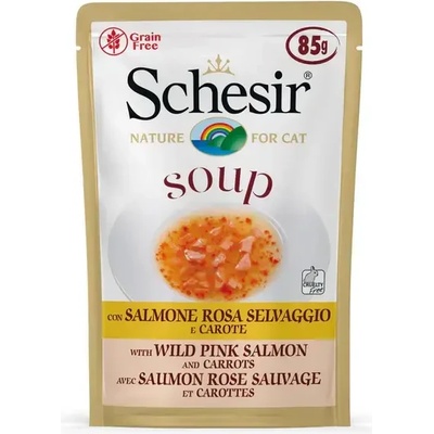 Schesir Adult Cat Soup пауч супа за котки със сьомга и моркови 85gr