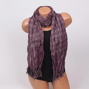 Image 1 of Дамски шал във виолетово и сиво с ресни