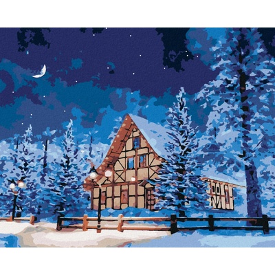 Zuty Malování podle čísel ZASNĚŽENÝ SRUB NA HORÁCH