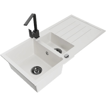 Mexen Andres гранитна мивка с 1, 5 камери и отцедник и кухненски смесител Rita, бял - 6515-20-670300-70 (6515-20-670300-70)