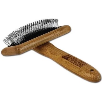 Bamboo Groom Soft Slicker Brush with Stainless Steel & Comfort Pins M - бамбукова четка с ъглови метални бодлички за всеки тип козина, за средни породи кучата, размер М: 9, 2 см ширина х 4, 8 см височина BGSLMD