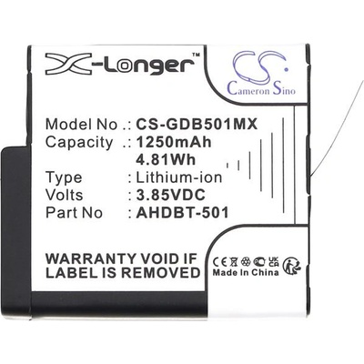 Cameron Sino Батерия за камера GOPRO Hero 5; Hero 6; Hero 7; Hero 8 AHDBT-501 3, 85V 1250mAh LIIon Cameron Sino (CS-GDB501MX)