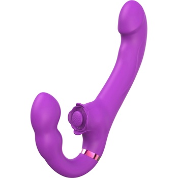 SuperLove Strapless Strap-On with Dual Vibrations, Flapping & Remote Purple