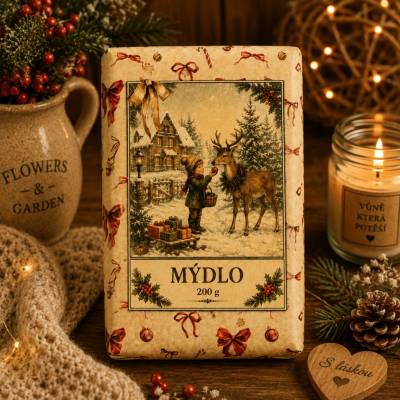 Mediabox vánoční tuhé mýdlo béžové dítě se sobem 200 g