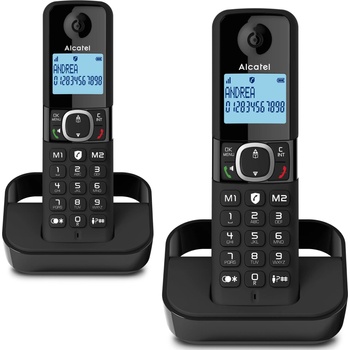 Alcatel Безжичен DECT телефон Alcatel F860 DUO, 1 линия, адресна памет за 100 номера, функция "свободни ръце", бутон "mute", черен (1015160_1)