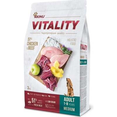 Akinu Vitality pes dospělý střední kura a hovězí 3 kg