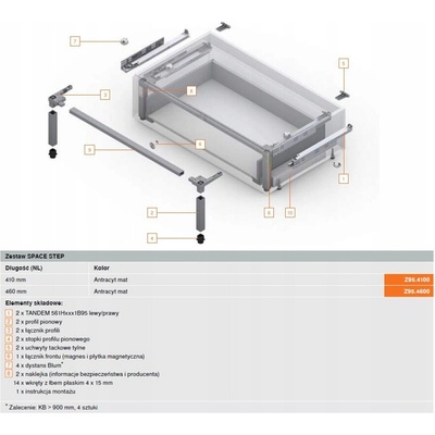 BLUM Z95.4600 SPACE STEP sada, 460 mm