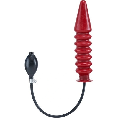 Mister B Solid Ribbed L červené rebrované nafukovacie dildo s pevným jadrom 28 x 3,3–6,5 cm