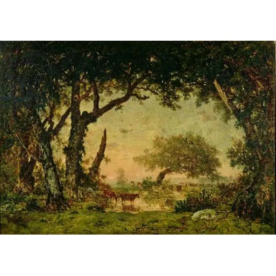 Obrazy - Rousseau, Theodore: Edge of the Forest at Fontainebleau, Setting Sun - reprodukce obrazu