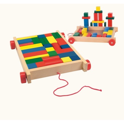 Woody 90007 Vozík s kostkami malý 34 ks