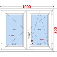 SMART Dvoukřídlé plastové okno 100x80, bez středového sloupku