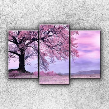Dezign vícedílné obrazy krajiny Růžový strom 4 (75 x 50 cm) - Třídílné obrazy 3D - DOPRAVA OD 35,- Kč