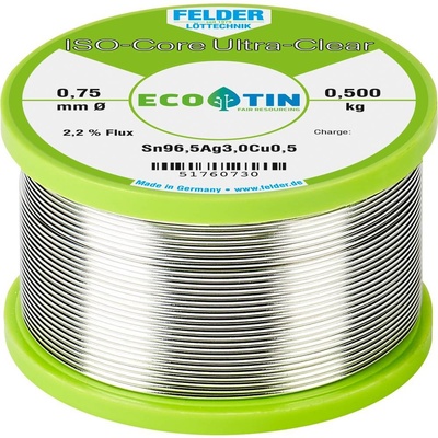 Felder ISO-Core Ultra Clear SAC305 spájkovací cín cievka Sn96,5Ag3Cu0,5 0.500 kg 0.75 mm