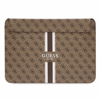 GUESS PU 4G Printed Stripes Leather Laptop Sleeve 16 - дизайнерски кожен калъф за MacBook и преносими компютри до 16 инча (кафяв)