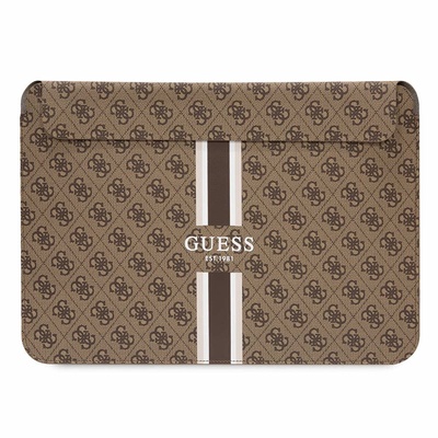 GUESS PU 4G Printed Stripes Leather Laptop Sleeve 16 - дизайнерски кожен калъф за MacBook и преносими компютри до 16 инча (кафяв)