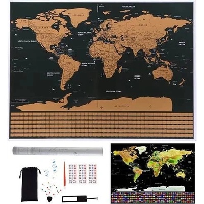 Stírací mapa světa s vlajkami a doplňky - v dárkovém tubusu - 82 x 59 cm - Malatec