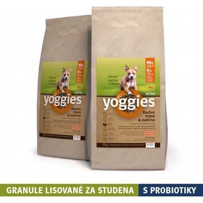 Yoggies Active kačica a zverina, lisované za studena s probiotikami 2 x 15 kg