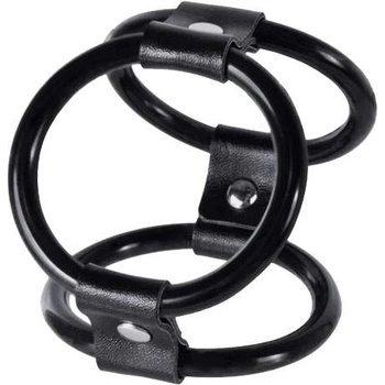 Excellent Power Троен силиконов пенис ринг с кожени свръзки "sure extender