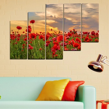 Vivid Home Картини пана Vivid Home от 5 части, Цветя, Канава, 110x65 см, 8-ма Форма №0970