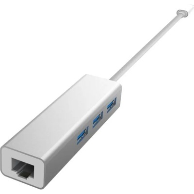 Адаптер за мрежа DEVIA Leopard Type-C 3.1 to RJ45/ USB 3.1 HUB Silver (B1018)