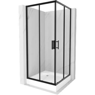 Mexen Rio Квадратна душ кабина 90 x 90 см, прозрачна, черна + поддушово корито, (860-090-090-70-00-4510)