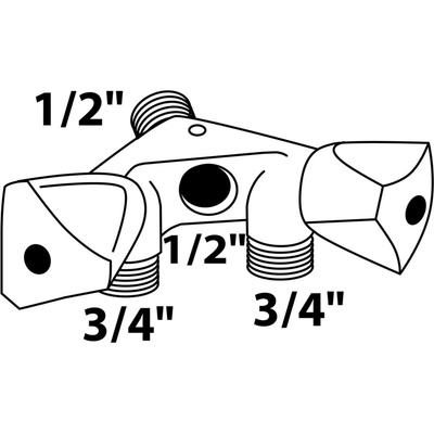 Dvojitý nástěnný ventil Kirchhoff GA 21 mm (vnější závit 1/2 ) x 26,4 mm (vnější závit 3/4 ) x 18,7 mm (vnitřní závit 1/2 )