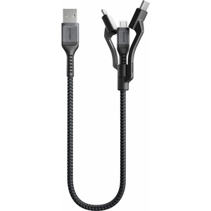 Nomad Здрав кевларен кабел за устройства с Lightning, microUSB и USB-C порт (30 см) - Nomad Kevlar USB-A to Universal Cable (черен) (NM01511B00)
