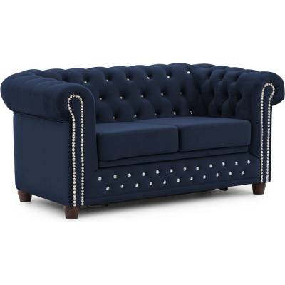 ROPEZ Син кадифен разтегателен диван 148 cm York Blik - Ropez (York Blink Sofa 2os. z f.spania Riviera 81 ( Davis ) l. srebrne, nogi brąz)