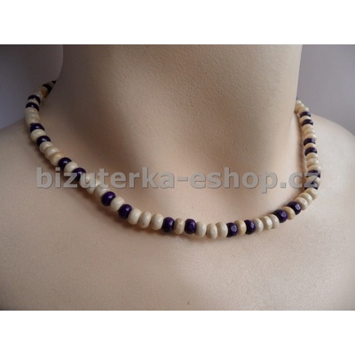 Bizuterka-eshop.cz dřevěné korálky na krk smetanovo fialové BZ-6737 – Zboží Dáma