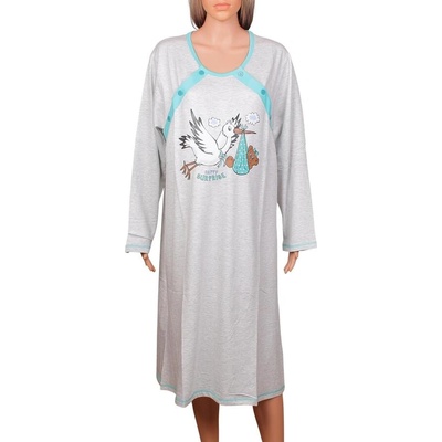 Сива ватирана макси нощница за кърмене с щъркел