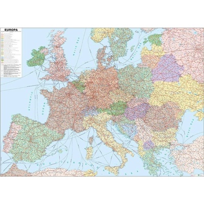 Evropa železniční - nástěnná mapa 140 x 100 cm, lamino + 2 lišty