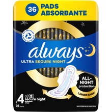Always Ultra Secure Night hygienické vložky veľ. 4 s krídelkami 36 ks