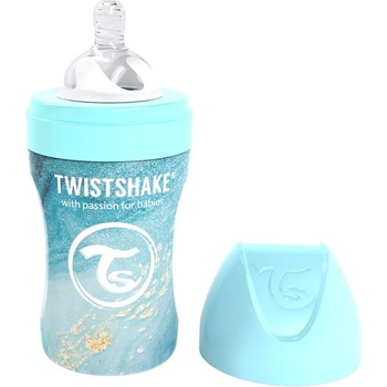 Twistshake Бебешко шише Twistshake - Мраморно синьо, неръждаема стомана, 260 ml (78549)