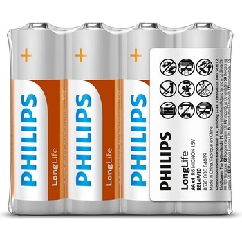 Philips Батерии цинкови Philips Long Life AA, 1.5V, 4 бр (R6L4F)