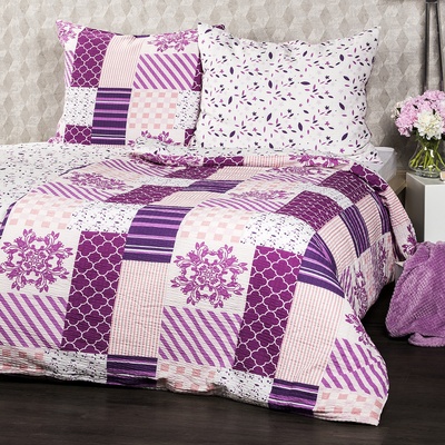 4Home krep povlečení Patchwork violet 140x200 70x90