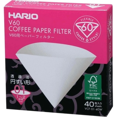 HARIO Хартиени филтри Hario - Бяло, V60-01 - 40 бр (VCF-01-40W)