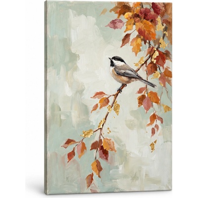 Papilora Obraz sýkorky na konári na plátne – s ručne maľovanými detailmi - 60x90 cm