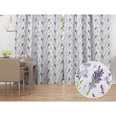 Biante Dekoračný záves PML-085 Vetvičky levandúľ na bielom 145x250 cm