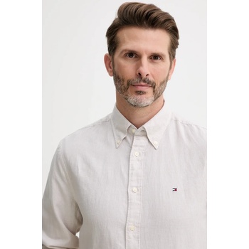 Tommy Hilfiger Риза с лен Tommy Hilfiger в бежово със стандартна кройка с яка с копче MW0MW40704 (MW0MW40704)