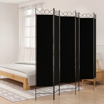 vidaXL Параван за стая, 6 панела, черен, 240x200 cм, плат (350161)