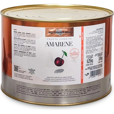 Agrimontana Třešně Amarene lehce kandované celé v sirupu, 6,25 kg, pevný podíl 3,8 kg
