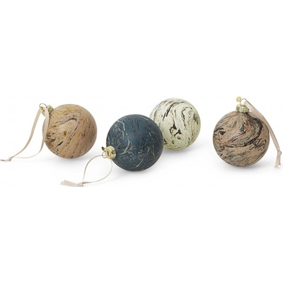 ferm LIVING Sklenená vianočná ozdoba Marble 8 cm set 4 ks