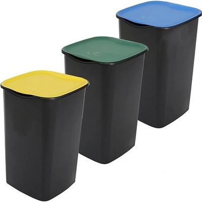 Belli E Forti koše na tříděný odpad TRIO, černé, s barevné víka, plast, 3 x 50 L BF1101AS21 – Zboží Dáma